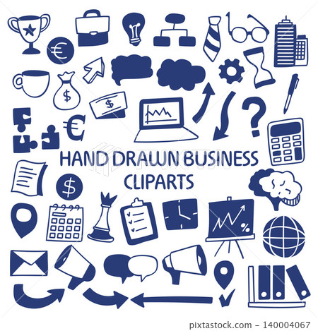 Hand Drawn Business Clipart Blue Doodle Elements Collection.Vector Illustration Hand Drawn Business Clipart Blue Doodle Elements Collection.Vector Illustration 140004067