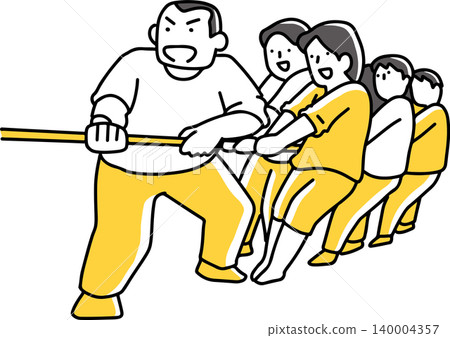 A large group of men and women pulling a rope A large group of men and women pulling a rope 140004357