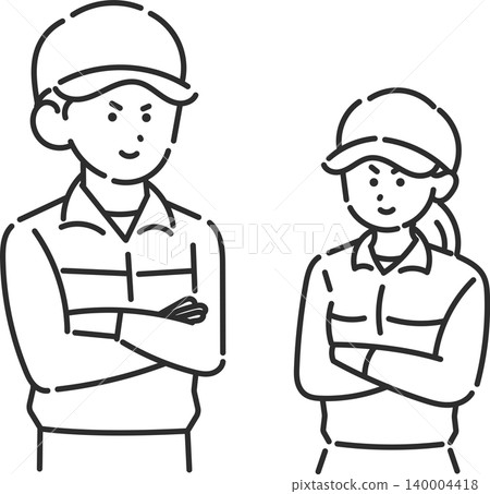 An illustration of a male and female firefighter with their arms crossed (line drawing only). An illustration of a male and female firefighter with their arms crossed (line drawing only). 140004418
