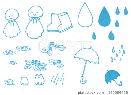 A cute rainy season set drawn with softly colored markers. A cute rainy season set drawn with softly colored markers. 140004456