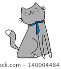 hand drawn illustration of a cute grey cat wears necktie 140004484