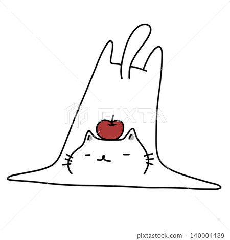 hand drawn illustration of a cute white cat is lying down with a red apple hand drawn illustration of a cute white cat is lying down with a red apple 140004489