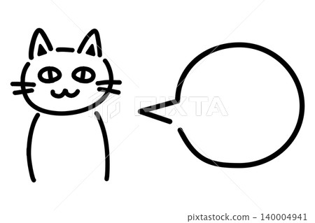 A hand-drawn illustration of a cat and a round speech bubble. A hand-drawn illustration of a cat and a round speech bubble. 140004941