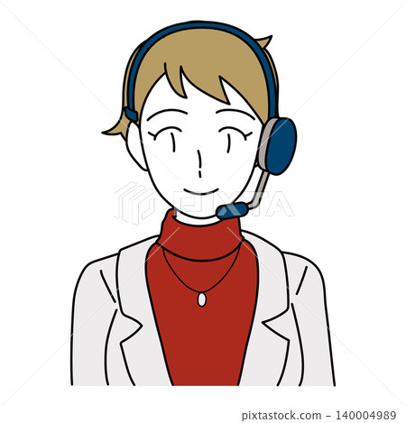 Illustration of a woman wearing a headset while working from home or participating in a web conference. Illustration of a woman wearing a headset while working from home or participating in a web conference. 140004989