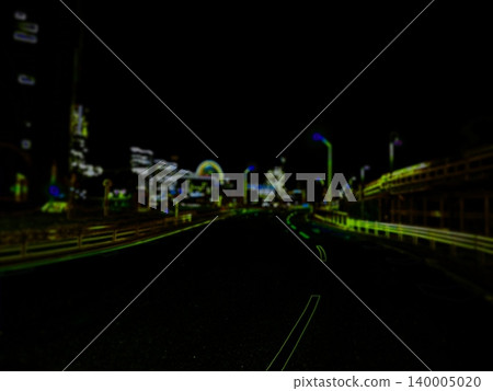 一幅霓虹燈風格的夜景圖,描繪了港未來區的一條街道。風格偏向插畫。 一幅霓虹燈風格的夜景圖,描繪了港未來區的一條街道。風格偏向插畫。 140005020