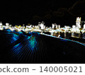 A vibrant neon-style illustration background depicting the night view of Minato Mirai as seen from Yokohama Osanbashi Pier. 140005021