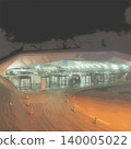 An illustrated background of the entrance to Osanbashi Pier, evoking the image of a romantic nighttime sightseeing trip in Yokohama. 140005022