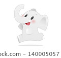 Cute White Baby Elephant Cartoon Mascot Jumping Happily 140005057