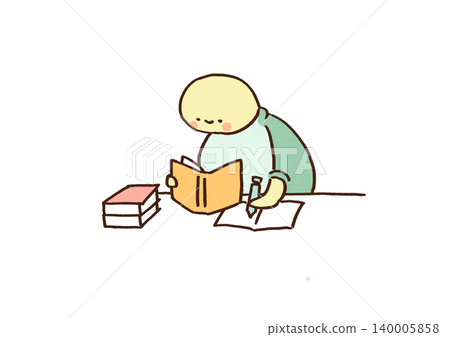 一隻勤奮的烏龜坐在書桌前，讀書做筆記（學習，認真工作）。 140005858