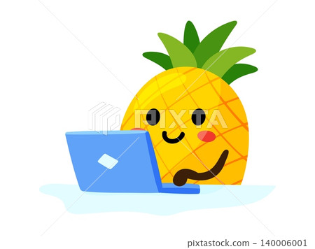 Cute Pineapple Character Working on Laptop Art Cute Pineapple Character Working on Laptop Art 140006001