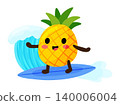Cute Pineapple Character Surfing on Ocean Wave 140006004