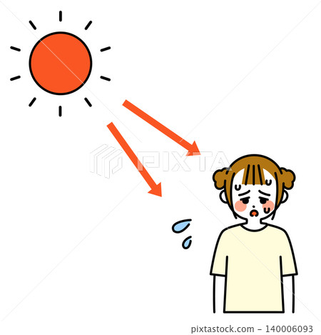 一幅插圖，描繪了一個女孩看起來像是要因日曬而中暑。 140006093