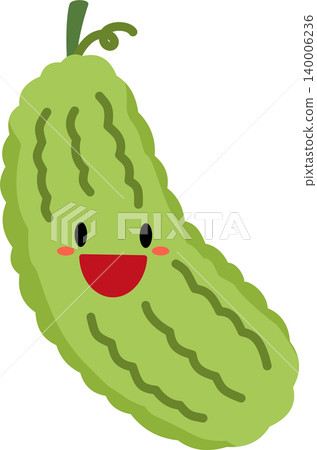 Bitter melon cartoon flat style illustration with cute face Bitter melon cartoon flat style illustration with cute face 140006236