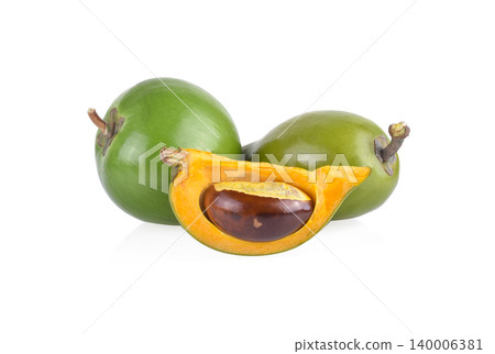 Egg fruit, Canistel, Yellow Sapote (Pouteria campechiana (Kunth) Baehni) isolated on white background Egg fruit, Canistel, Yellow Sapote (Pouteria campechiana (Kunth) Baehni) isolated on white background 140006381
