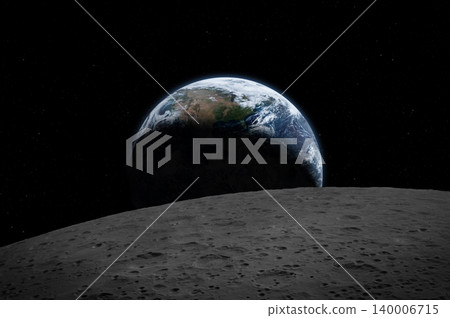 Earthset and the lunar surface. Moon and Earth. Earthset and the lunar surface. Moon and Earth. 140006715