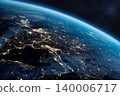 Earth. Night view of Europe from space with illuminated cities on Earth. Southern Europe. 140006717