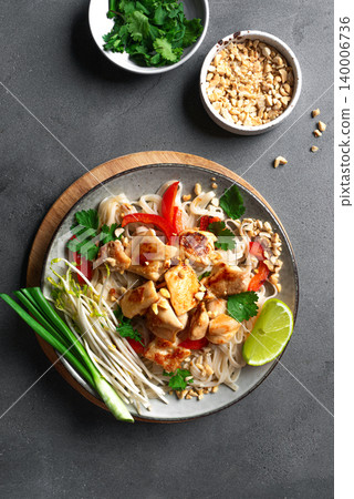 Chicken Pad Thai noodles. Traditional thai meal. Chicken Pad Thai noodles. Traditional thai meal. 140006736