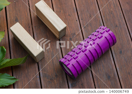 Purple Foam Roller and Wooden Yoga Blocks Purple Foam Roller and Wooden Yoga Blocks 140006749