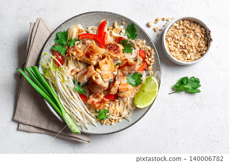 Chicken Pad Thai noodles. Traditional thai meal. Chicken Pad Thai noodles. Traditional thai meal. 140006782