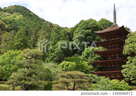 Rurikoji Temple's Five-Storied Pagoda Surrounded by Greenery Rurikoji Temple's Five-Storied Pagoda Surrounded by Greenery 140006971