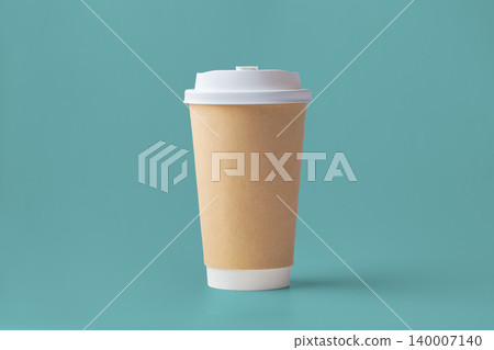 Paper cup with lid mockup on green background Paper cup with lid mockup on green background 140007140