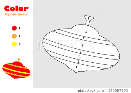 Whirligig in cartoon style, color by number, education paper game for the development of children, coloring page, kids preschool activity, printable worksheet, vector illustration 140007303