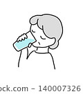 An illustration of an old woman drinking water (with facial expression). 140007326