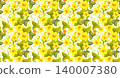 A vector seamless pattern featuring cucumber flowers and leaves on a white background 140007380