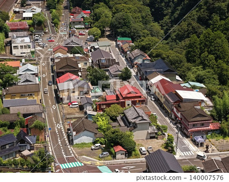 An aerial photograph showing the traditional townscape of Takachiho, Miyazaki Prefecture. An aerial photograph showing the traditional townscape of Takachiho, Miyazaki Prefecture. 140007576