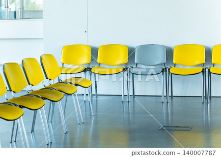 interview hall lobby interior space with row of chairs for clients people empty for now interview hall lobby interior space with row of chairs for clients people empty for now 140007787