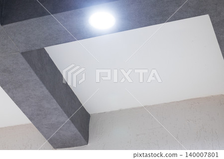ceiling inside view gray white background color with electric lamp equipment light glare ceiling inside view gray white background color with electric lamp equipment light glare 140007801