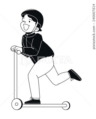 Scooter Fun Ride - Black and White Flat Design Illustration Scooter Fun Ride - Black and White Flat Design Illustration 140007814