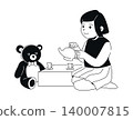 Girl Playing with Toys - Black and White Flat Design Illustration 140007815