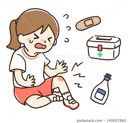Illustrations of children's injuries and first aid. Illustrations of children's injuries and first aid. 140007860