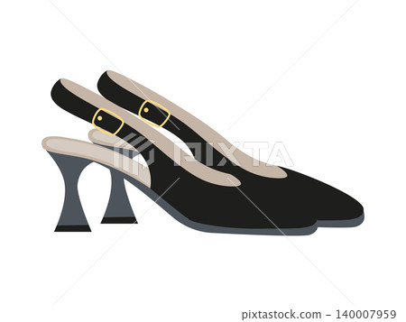 Black classic slingback shoes isolated on white background 140007959