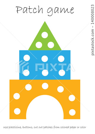 Education Patch game blocks for children to develop motor skills, use plasticine patches, buttons, colored paper or color the page, kids preschool activity, printable worksheet, vector illustration Education Patch game blocks for children to develop motor skills, use plasticine patches, buttons, colored paper or color the page, kids preschool activity, printable worksheet, vector illustration 140008023