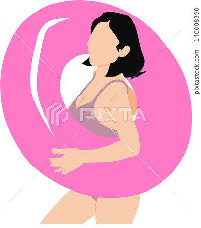 插圖描繪了一位女子在海裡玩救生圈的情景。 插圖描繪了一位女子在海裡玩救生圈的情景。 140008390