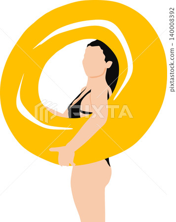 插圖描繪了一位女子在海裡玩救生圈的情景。 插圖描繪了一位女子在海裡玩救生圈的情景。 140008392