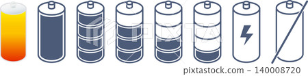 A set of battery icons featuring a dry cell battery motif. A set of battery icons featuring a dry cell battery motif. 140008720