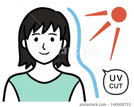UV CUT (Sunscreen) Illustration of a woman for summer sun protection (Transparent background) UV CUT (Sunscreen) Illustration of a woman for summer sun protection (Transparent background) 140008733