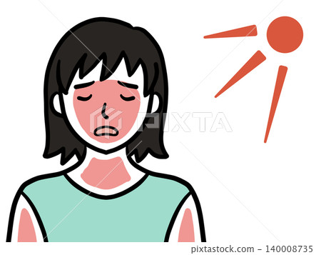 插圖描繪了一位曬傷、皮膚發紅的女性,展現了夏季紫外線照射引起的皮膚刺激,背景透明。 插圖描繪了一位曬傷、皮膚發紅的女性,展現了夏季紫外線照射引起的皮膚刺激,背景透明。 140008735