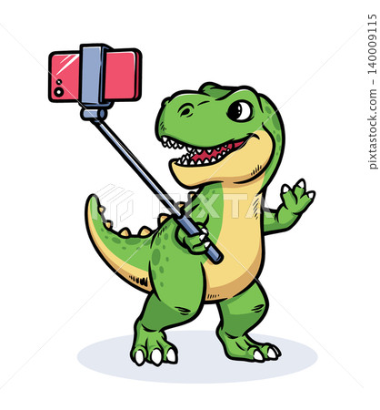 Dino takes a selfie with his cellphone Dino takes a selfie with his cellphone 140009115