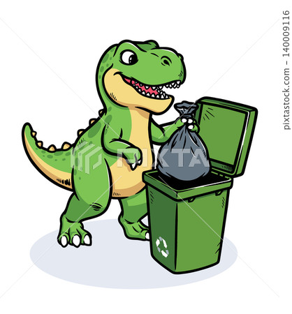 Dino throws trash into the trash can Dino throws trash into the trash can 140009116
