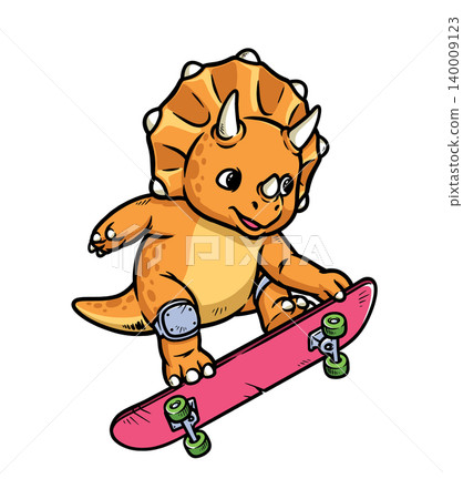 Triceratops dino doing tricks with skateboard Triceratops dino doing tricks with skateboard 140009123