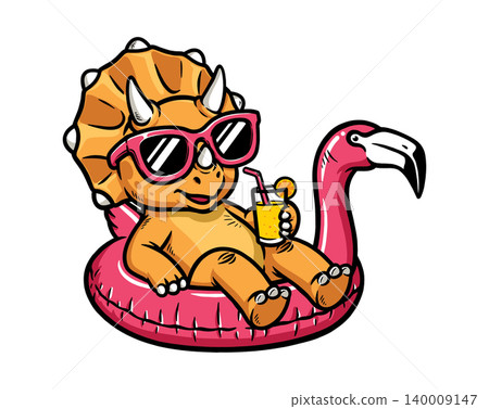 Triceratops dino relaxing on a floating flamingo Triceratops dino relaxing on a floating flamingo 140009147