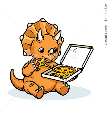 Triceratops dino sitting while eating pizza Triceratops dino sitting while eating pizza 140009156