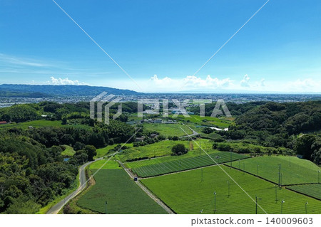 An aerial photograph overlooking the tea plantations of Yame City, Fukuoka Prefecture. 140009603