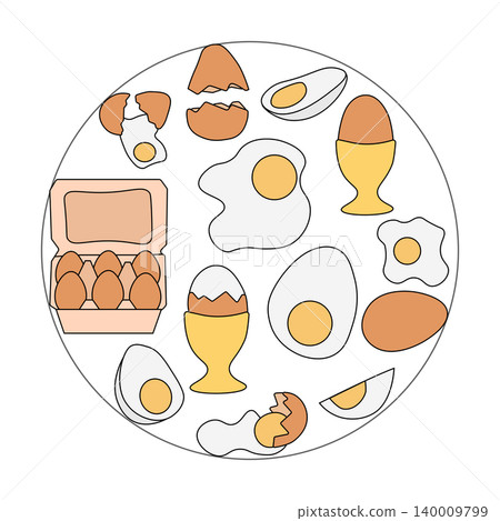 Egg round circle composition colored logotype hand drawn illustration. Vector graphic line art. design for fashion graphics, textile prints, fabrics, wallpapers. 140009799