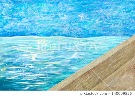 Hand-drawn landscape of the sea and contrails Hand-drawn landscape of the sea and contrails 140009836