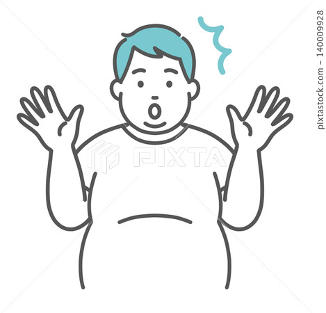 一幅描繪一位身材肥胖（圓潤）的男子露出驚訝表情的插圖。 140009928